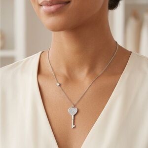 Sterling Silver Heart Key Pendant Necklace